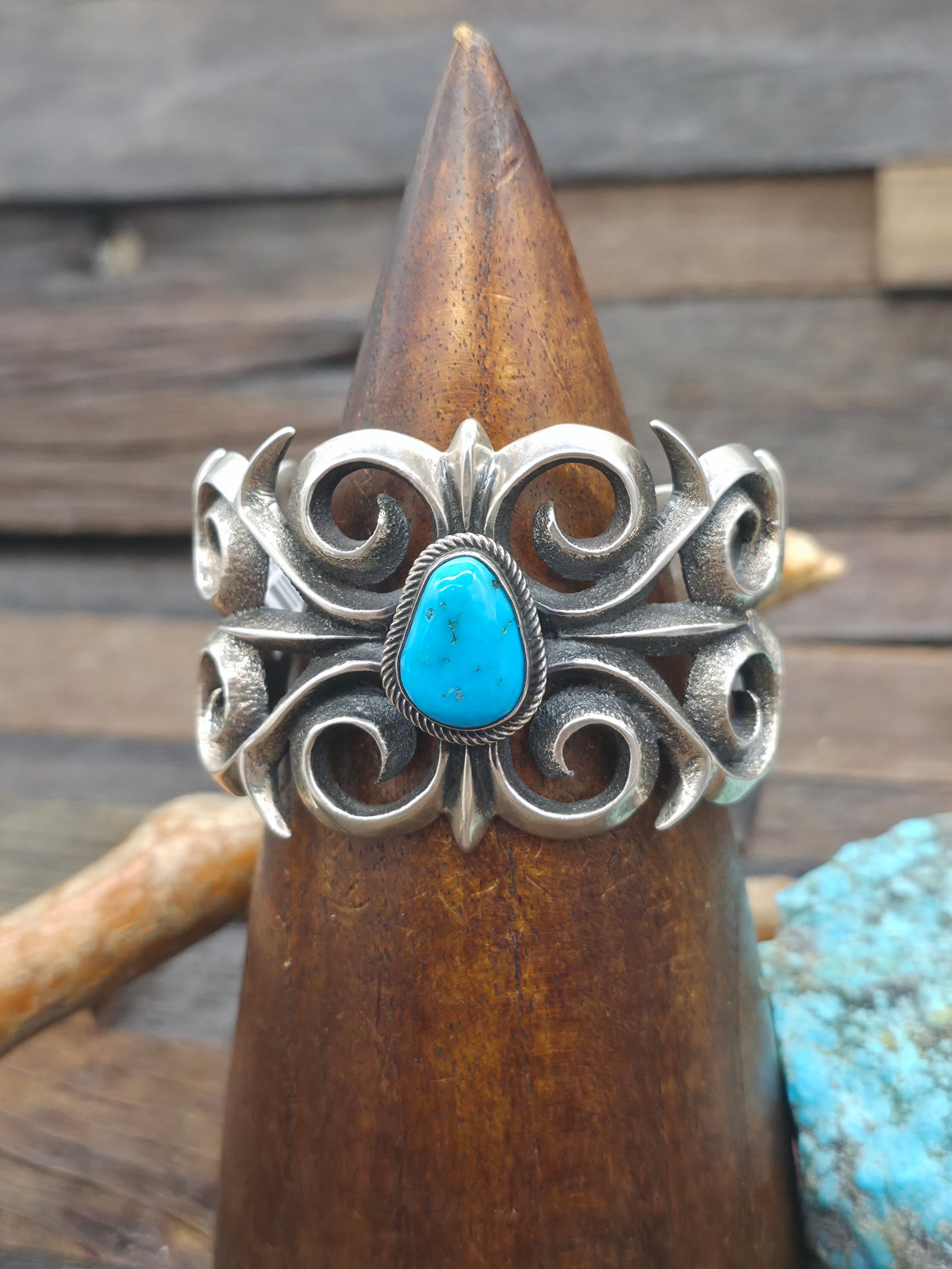 Cast Sterling Silver and Turquoise Cuff by Aaron Anderson - 6 1/2 in. w/Gap