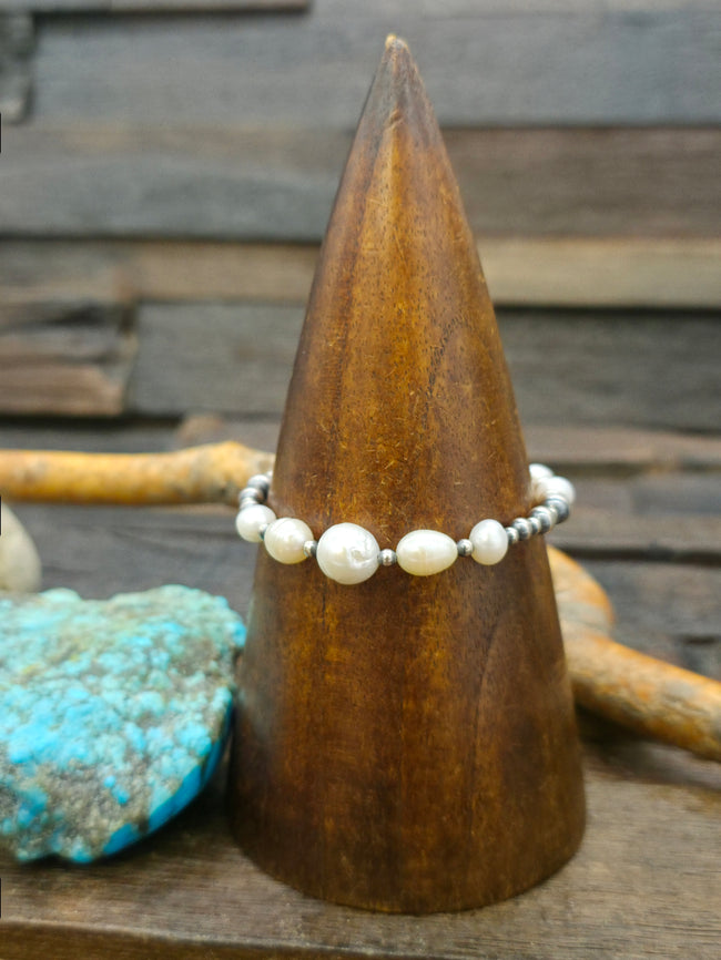 Sterling Silver and Pearl Bead Bracelet by Lucinda Sardo - 7 in with 2 in. Extender
