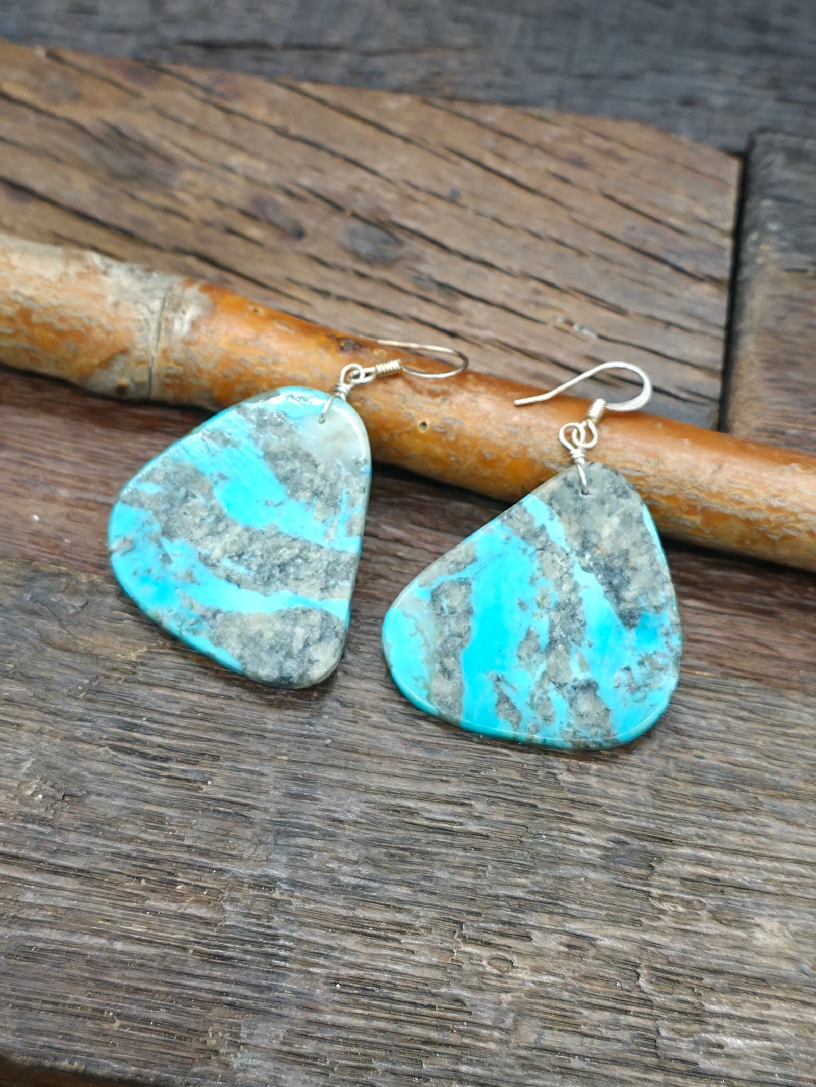 Turquoise Slab Earrings by Ella Mae Garcia - 2 in. by 1 1/4 in.