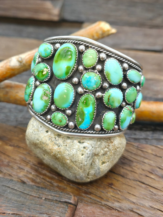 Sterling Silver Raindrop Sonoran Turquoise Cuff Bracelet by LaRose Ganadanegro - 6 in. with Gap