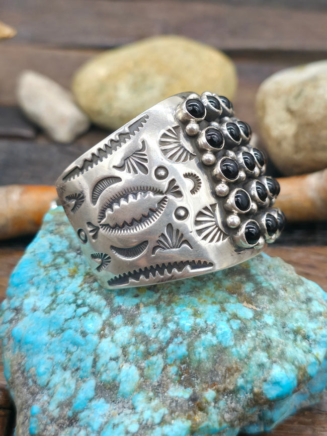 Stamped Sterling Silver Onyx Row Cuff by Happy Piasso - 6 1/4 in. with Gap