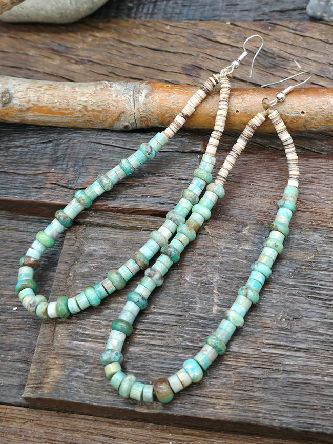 Long Green Turquoise Heishi Earrings by Robert Coriz