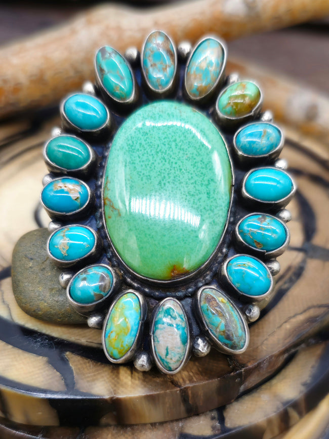Green Turquoise Cluster Ring by Shelia Becenti - Size 8