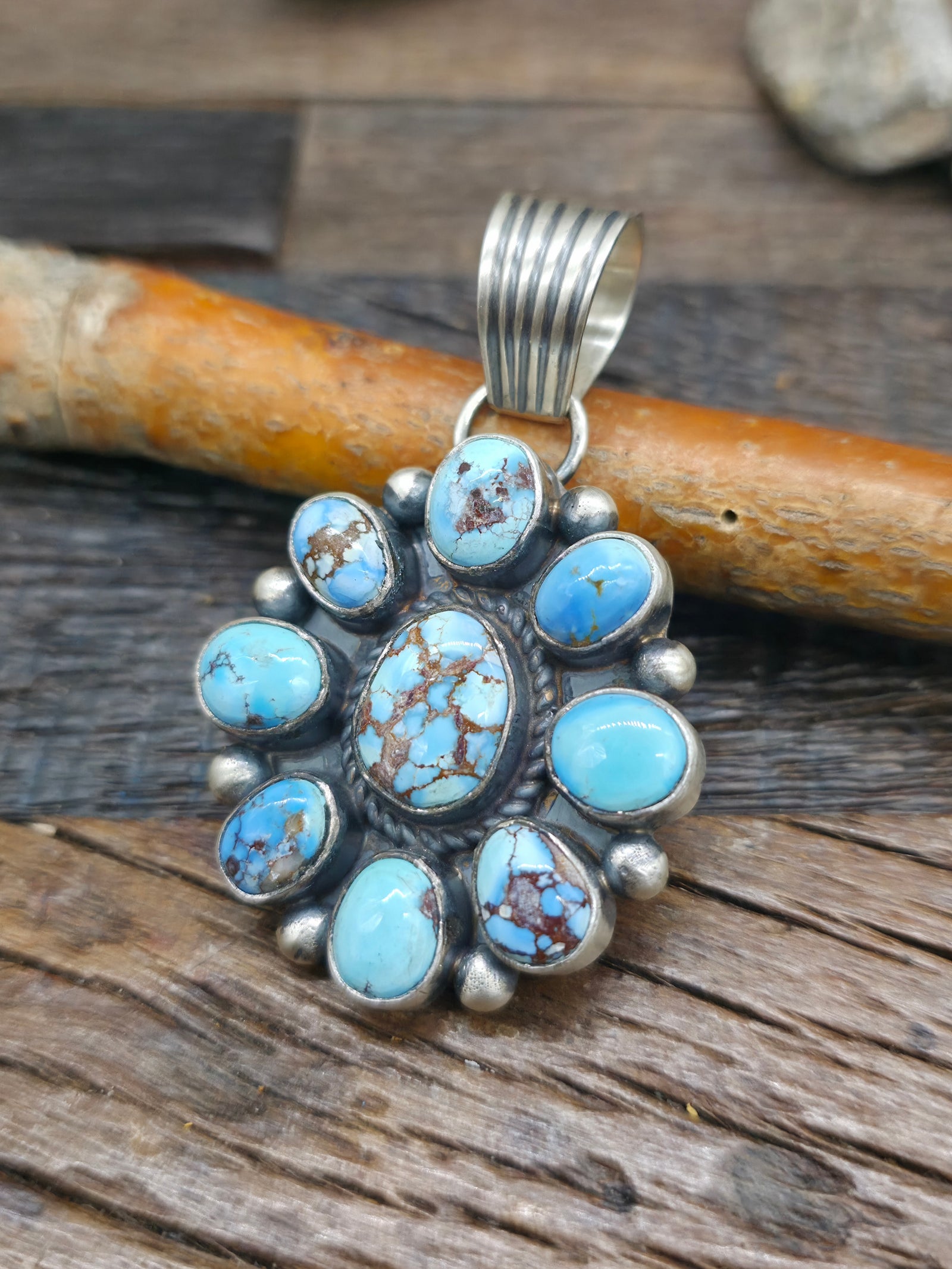 Sterling Silver Golden Hill Turquoise Pendant by Shirley Henry - 2 1/4 in. by 1 1/2 in.