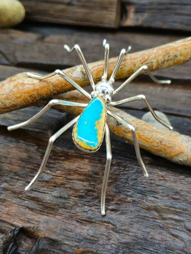 Sterling Silver and Turquoise Spider Pin by Effie Garfield