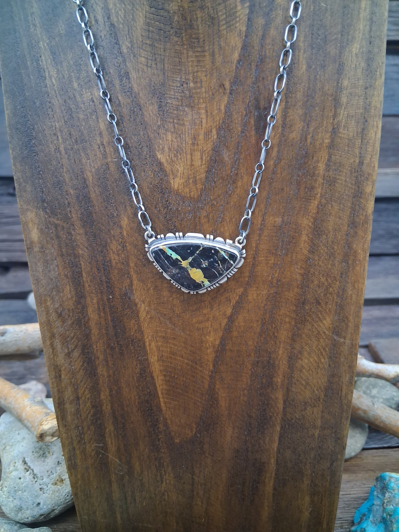 Black Jack Turquoise Pendant Necklace 16in