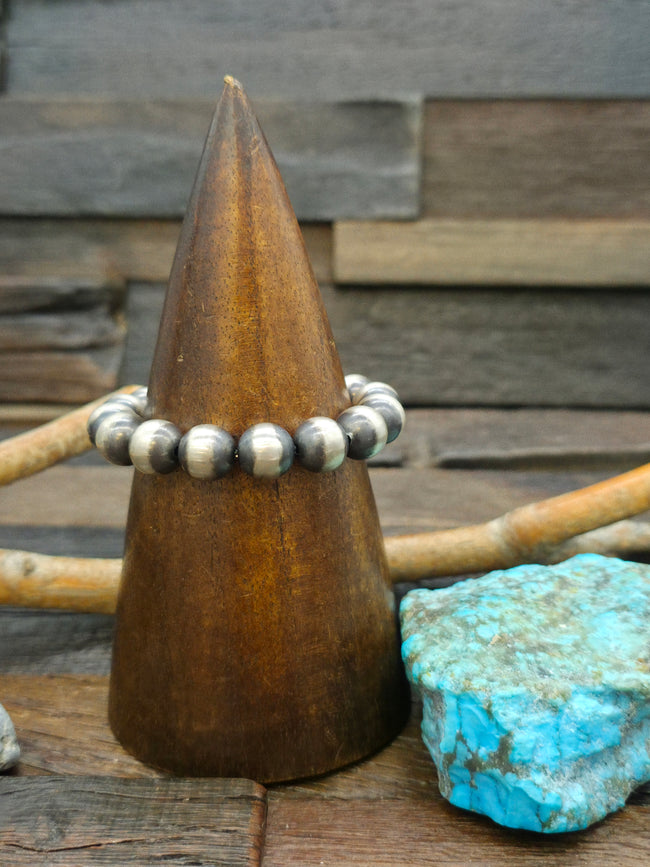 Oxidized Sterling Silver Bead Stretch Bracelet - 6 in. 12 mm.