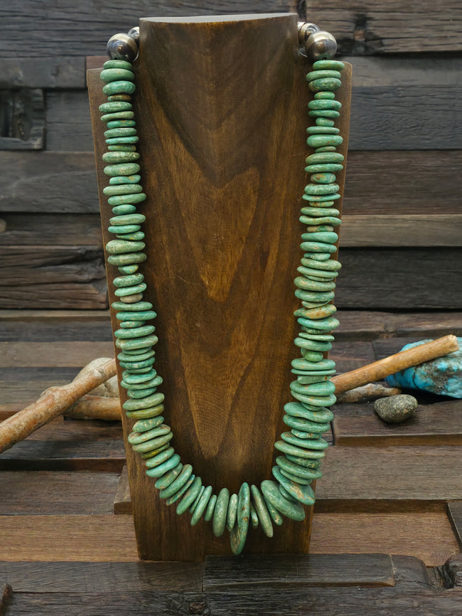 Green Skyhorse Turquoise Stone Bead Necklace by Fred Archuleta - 23 in.