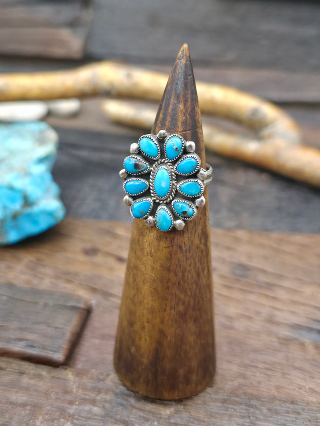 Sterling Silver and Turquoise Cluster Ring by J.M. Begay - Size 8 1/2