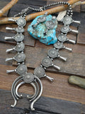 Stamped Sterling Silver Squash Blossom Necklace and Earring Set by Derrick Gordon - 26 in.
