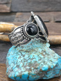 Stamped Sterling Silver Onyx Cuff Bracelet by Aaron Toadlena - 6 1/2 in. with Gap