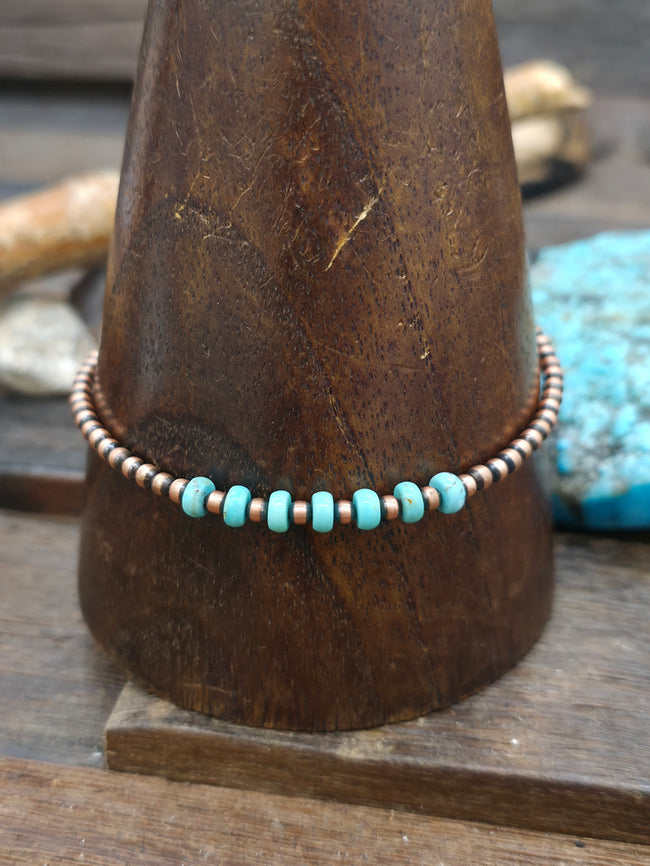 Copper and Turquoise Beaded Bracelet - 7 in. w 1 in. Extender