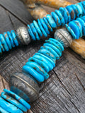 Mixed Turquoise and Sterling Silver Bead Necklace with Sterling Silver Turquoise Chimney Butte Naja - 26 in.