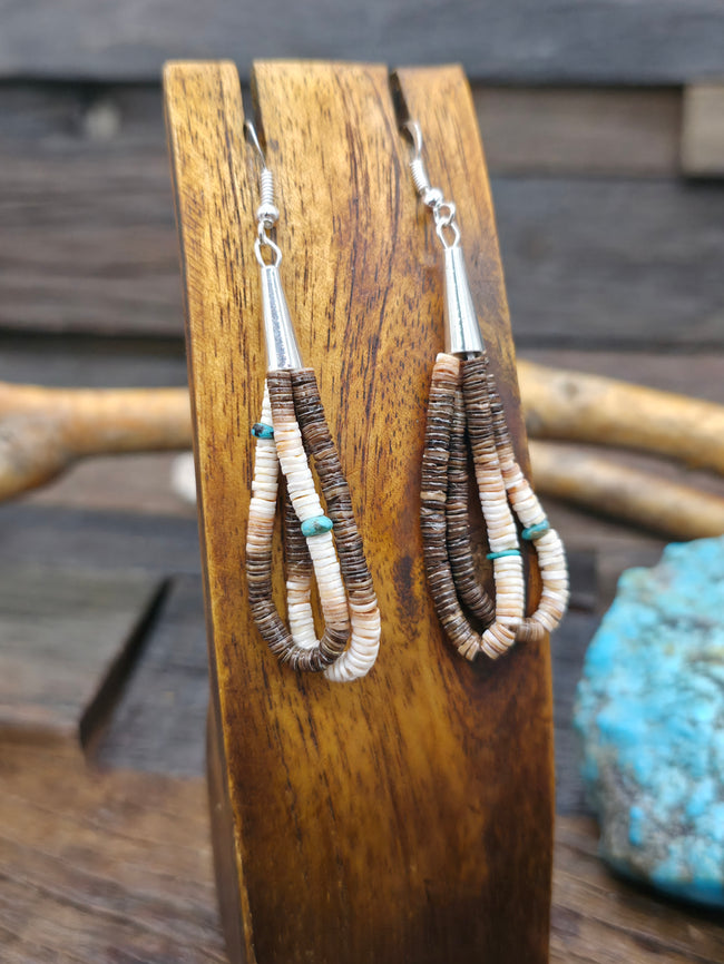 Ombre Heishi and Turquoise Nugget Bead Earrings by Ramona Bird - 3 in. by 3/4 in.