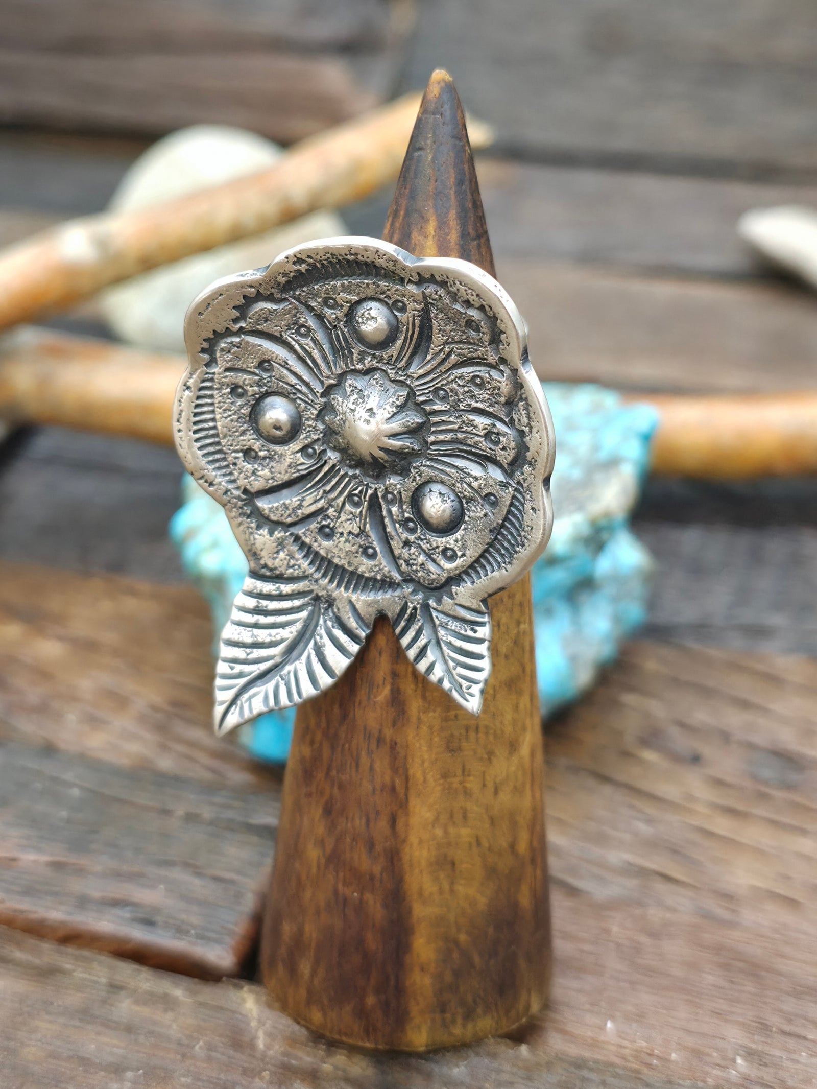 Stamped Sterling Silver Flower Ring by Dominic Dixon - Size 9
