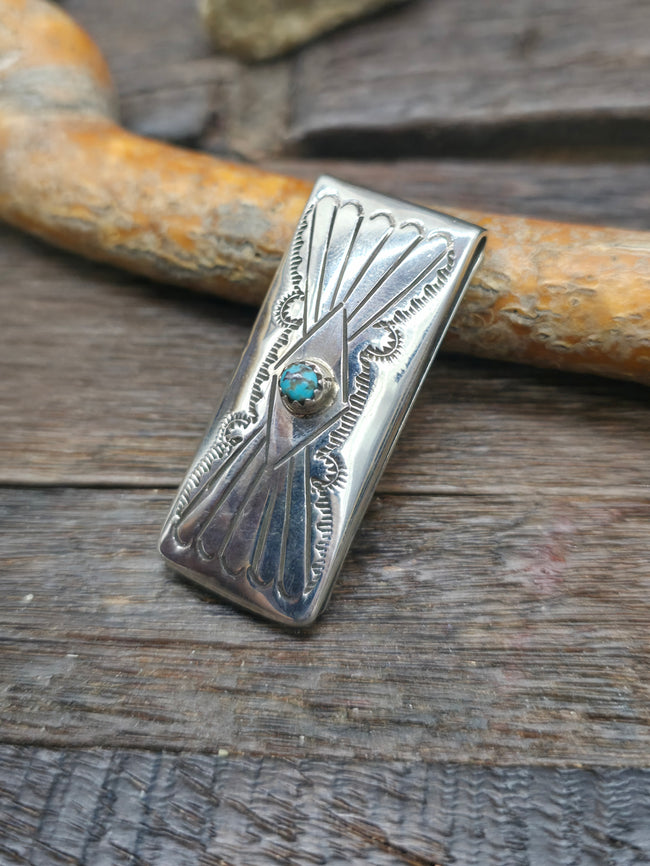 Stamped Sterling Silver Money Clip - Design A - 1 3/4 in. by 3/4 in.