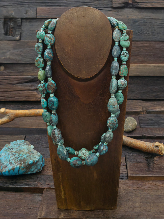 Two Strand Skyhorse Turquoise Nugget Necklace - 20 in. plus 2 in. Extender