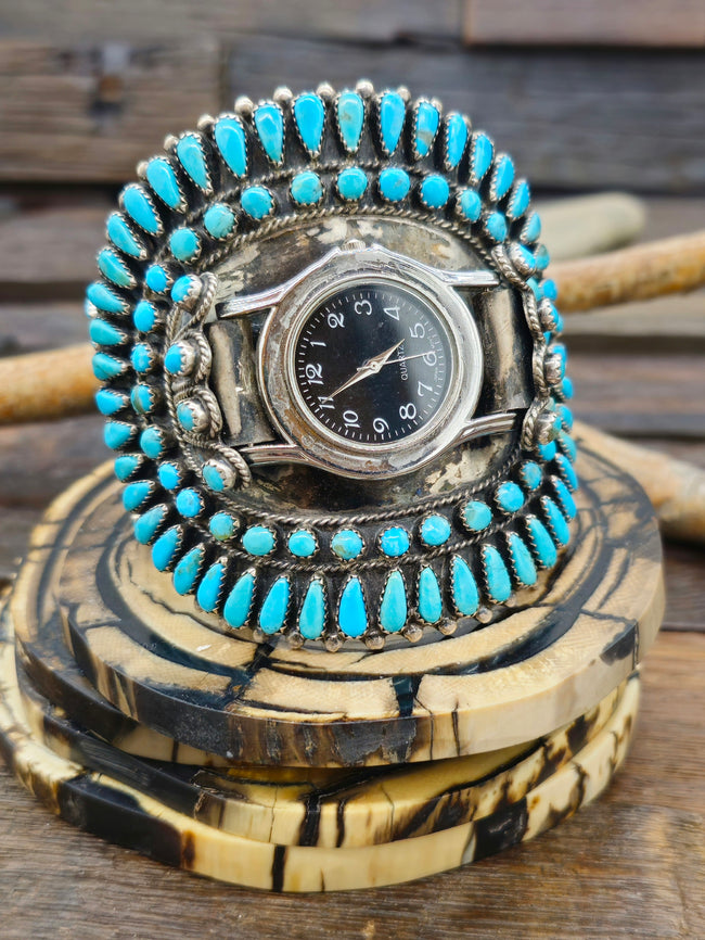 Vintage/Estate Sterling Silver and Turquoise Watch Cuff - 7 in.