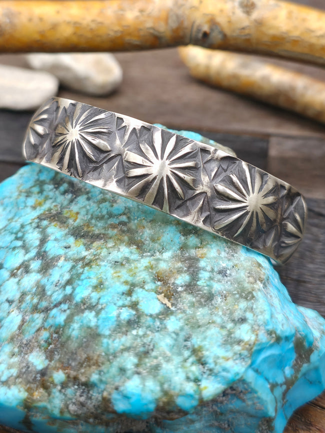 Stamped Sterling Silver Cuff Bracelet by Jerald Tahe - 6 1/2 in. with Gap