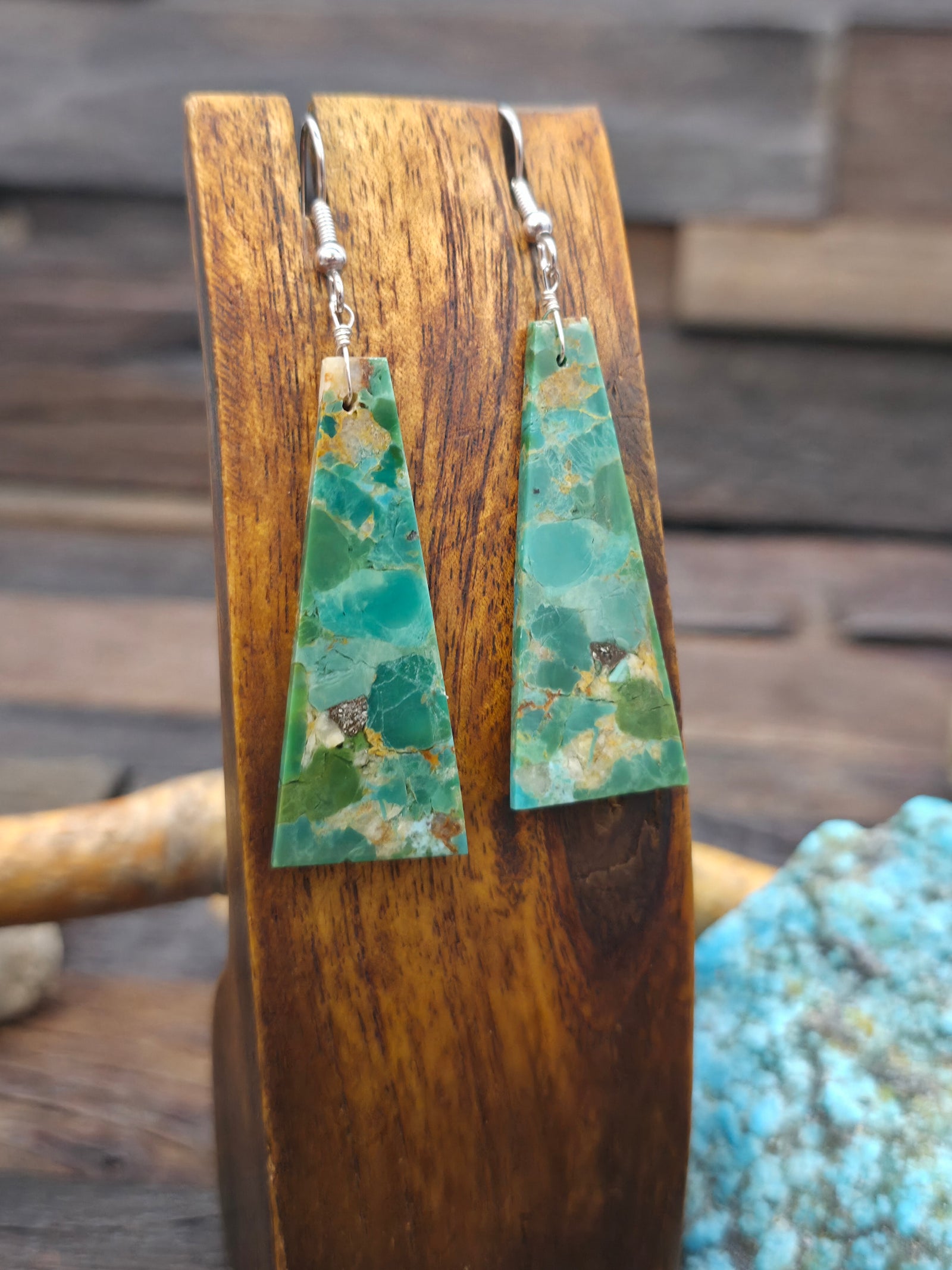 Green Turquoise Slab Earrings by Jameson Pete