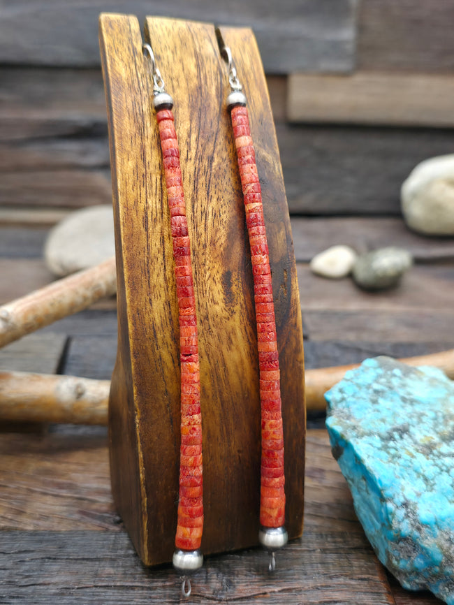 Apple Coral Heishi Dangle Earring by Fred Archuleta