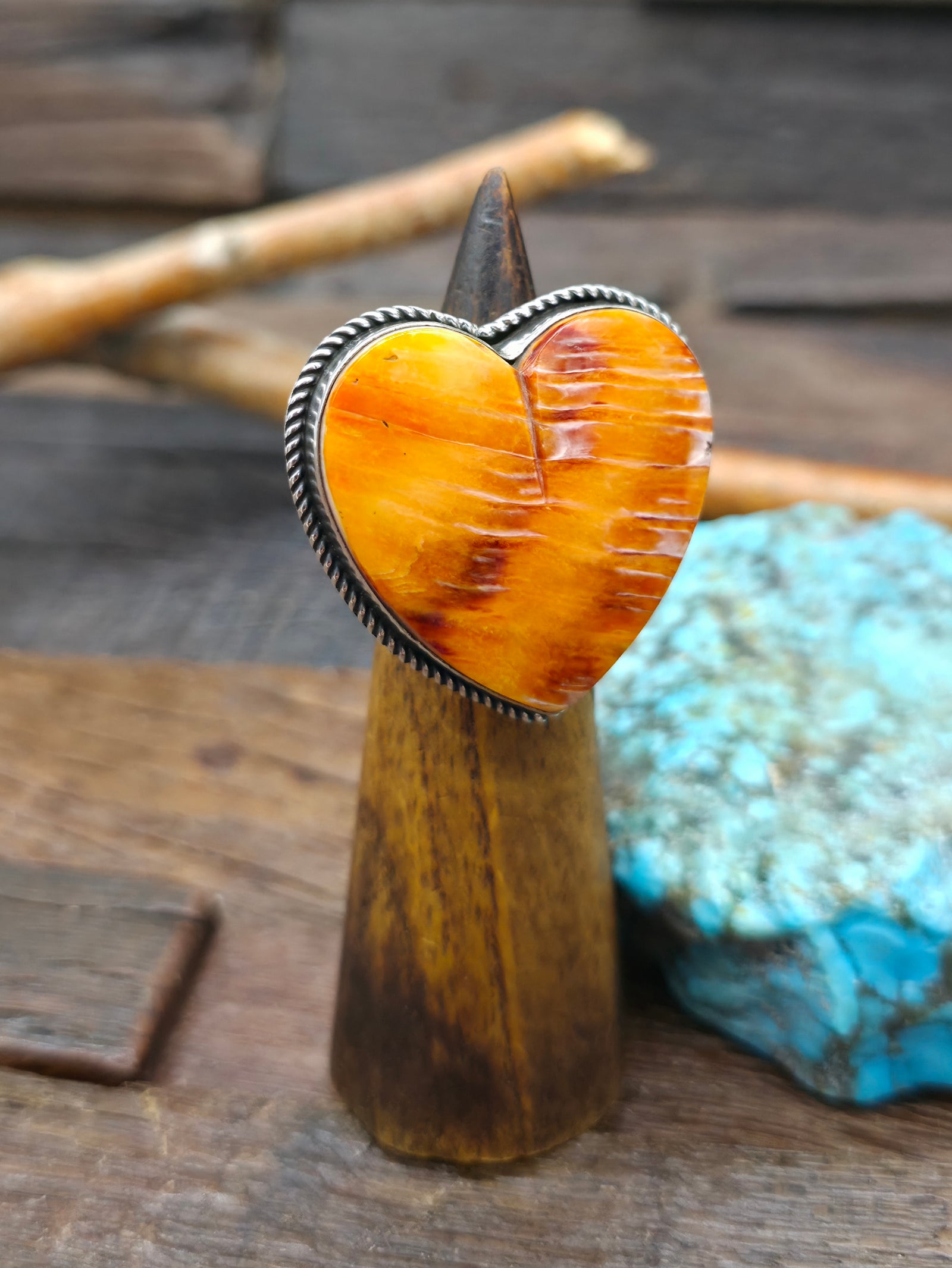 Large Sterling Silver Spiny Oyster Heart Ring by Randall Enditto - Adjustable