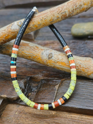 Santo Domingo Jet and Orange Sponge Coral Bracelet by Dorene Calabaza 7.5 in.