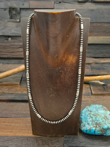 Kingman Turquoise Nugget Necklace with Fluted Sterling Silver Beads - 20 in.