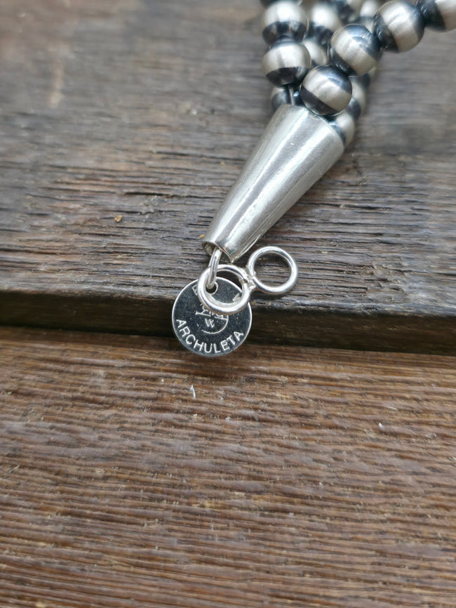 Four Strand Sterling Silver and Turquoise Heishi Necklace by Fred Archuleta - 26 in.