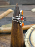 Coral and Orange and Purple Spiny Sterling Silver Ring by Linda Yazzie - Size 6 3/4