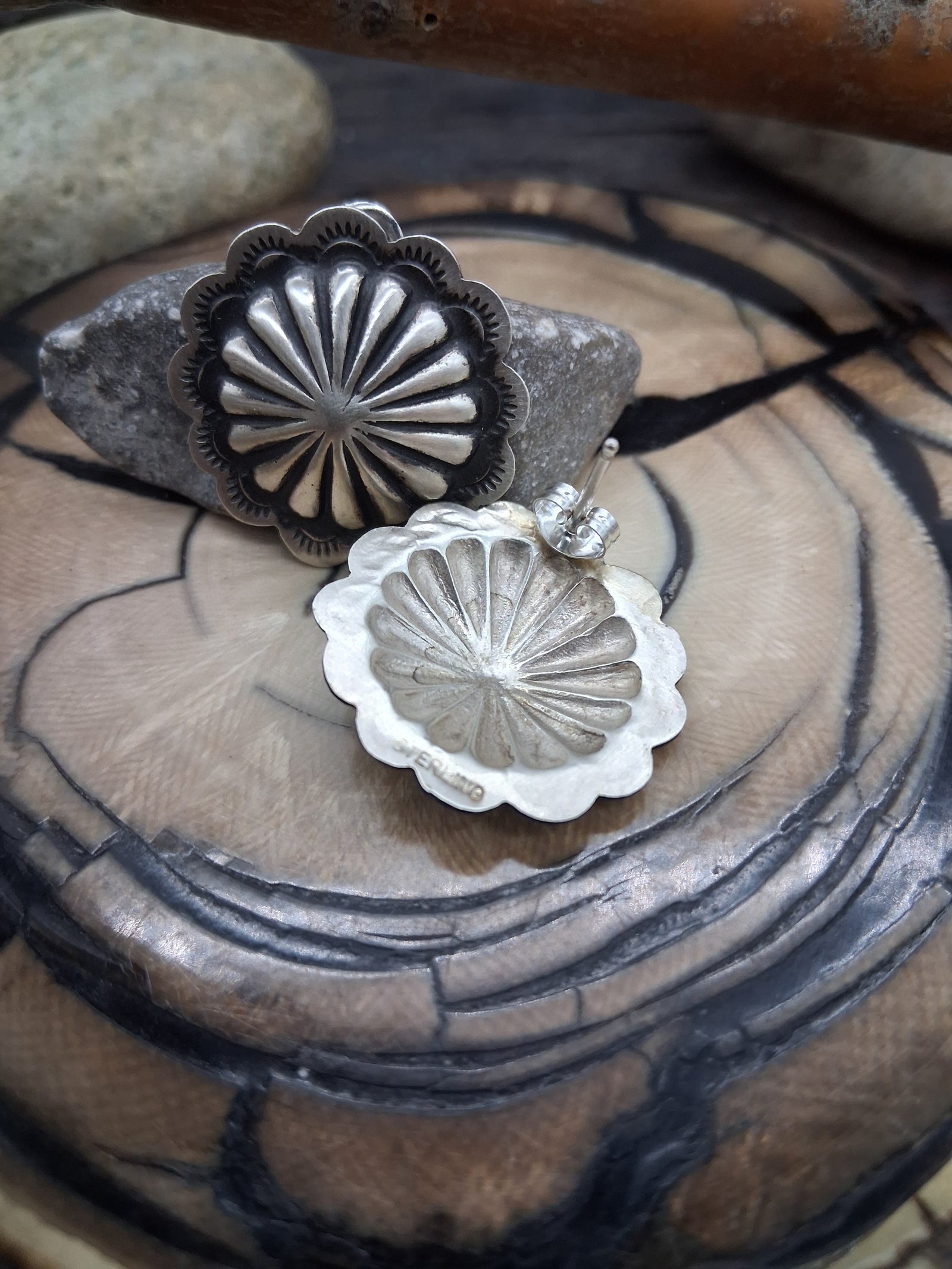 Sterling Silver Navajo Concho Earrings (1") Repousse by Rhonda Largo