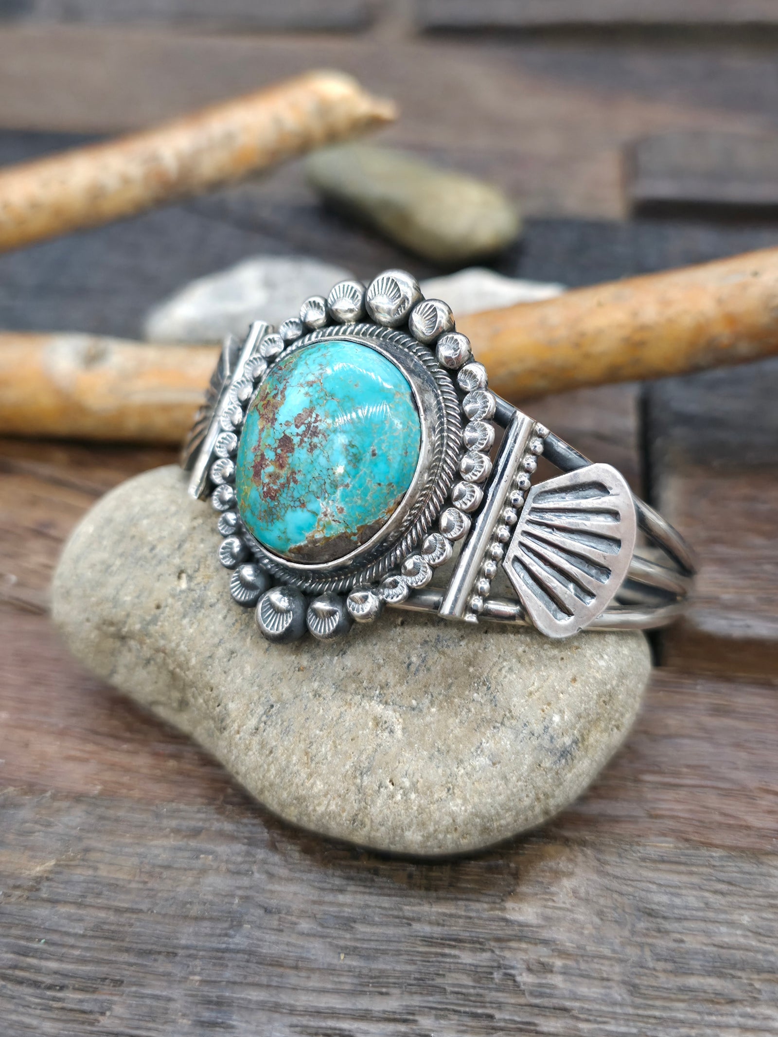 Sterling Silver Turquoise Cuff by Leon Martinez - 6 in. with Gap