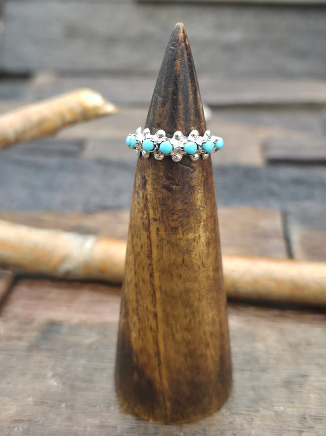 Sterling Silver Turquoise Petit Point Ring by Marlon Quam - Size 6