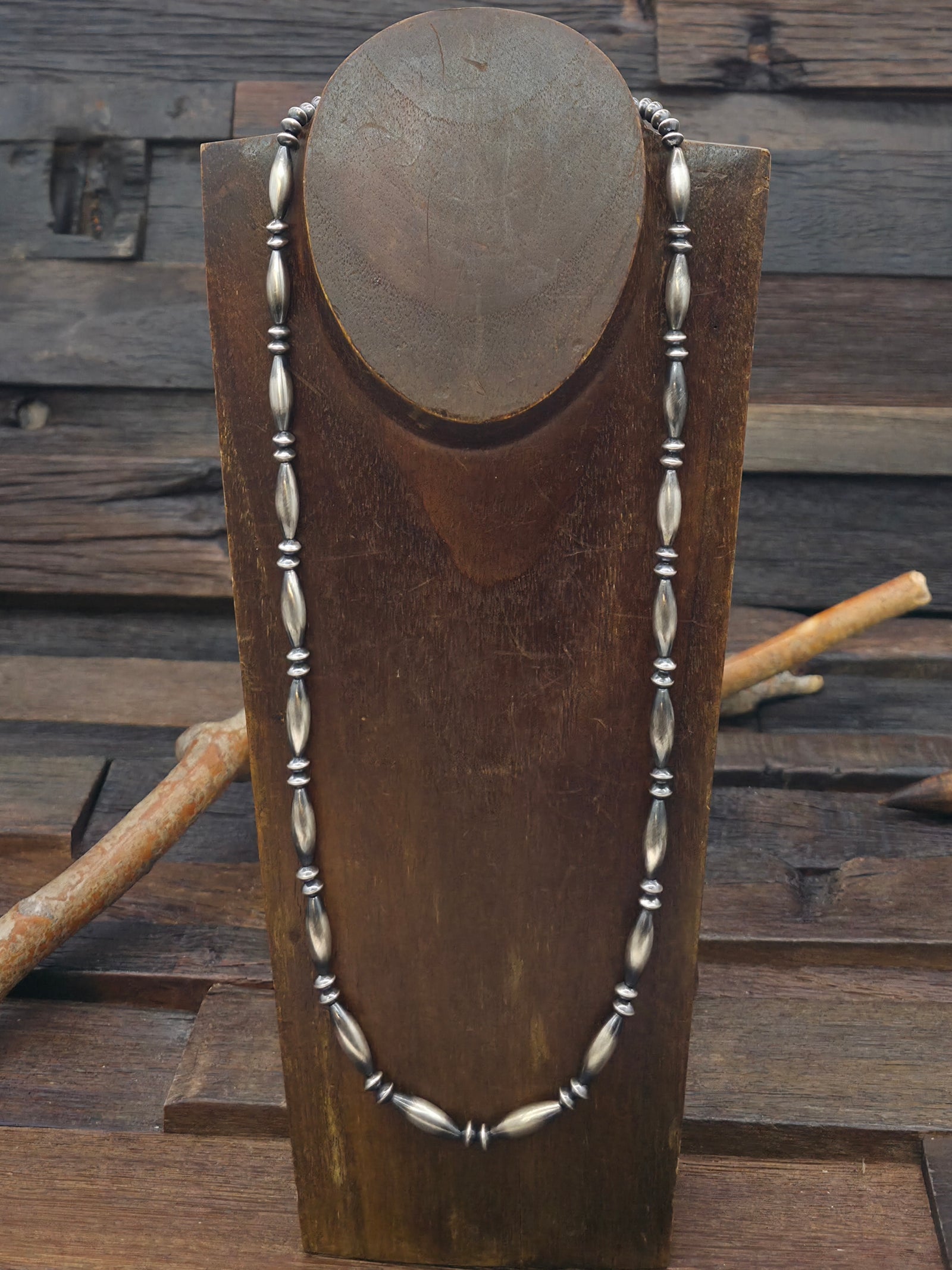 Oxidized Sterling Silver Saucer and Melon Bead Necklace - 24 in.