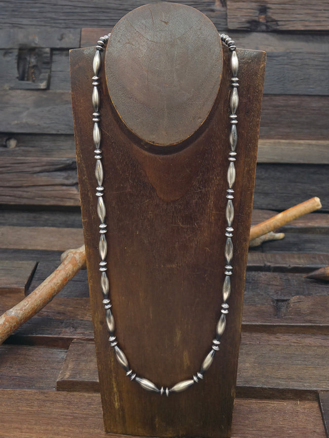 Oxidized Sterling Silver Saucer and Melon Bead Necklace - 24 in.
