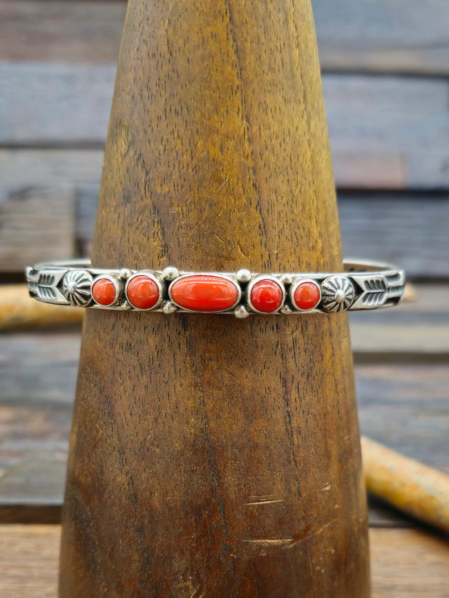 Stamped Sterling Silver Coral Cuff by Albert Jake - 7 1/2 in.