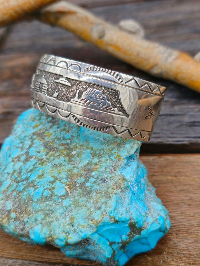 Vintage/Estate Sterling Silver Storyteller Cuff - 6 1/4 in.