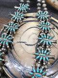Vintage/Estate Sterling Silver Turquoise Needlepoint Squash Blossom Necklace - 26 in.