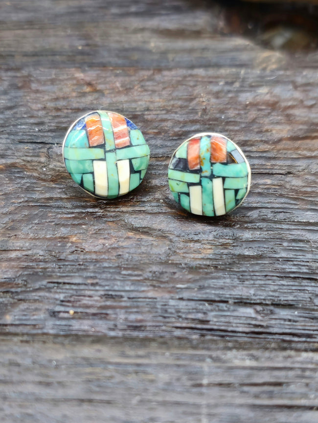 Mosaic Inlay Circular Post Earrings by Joe Reano