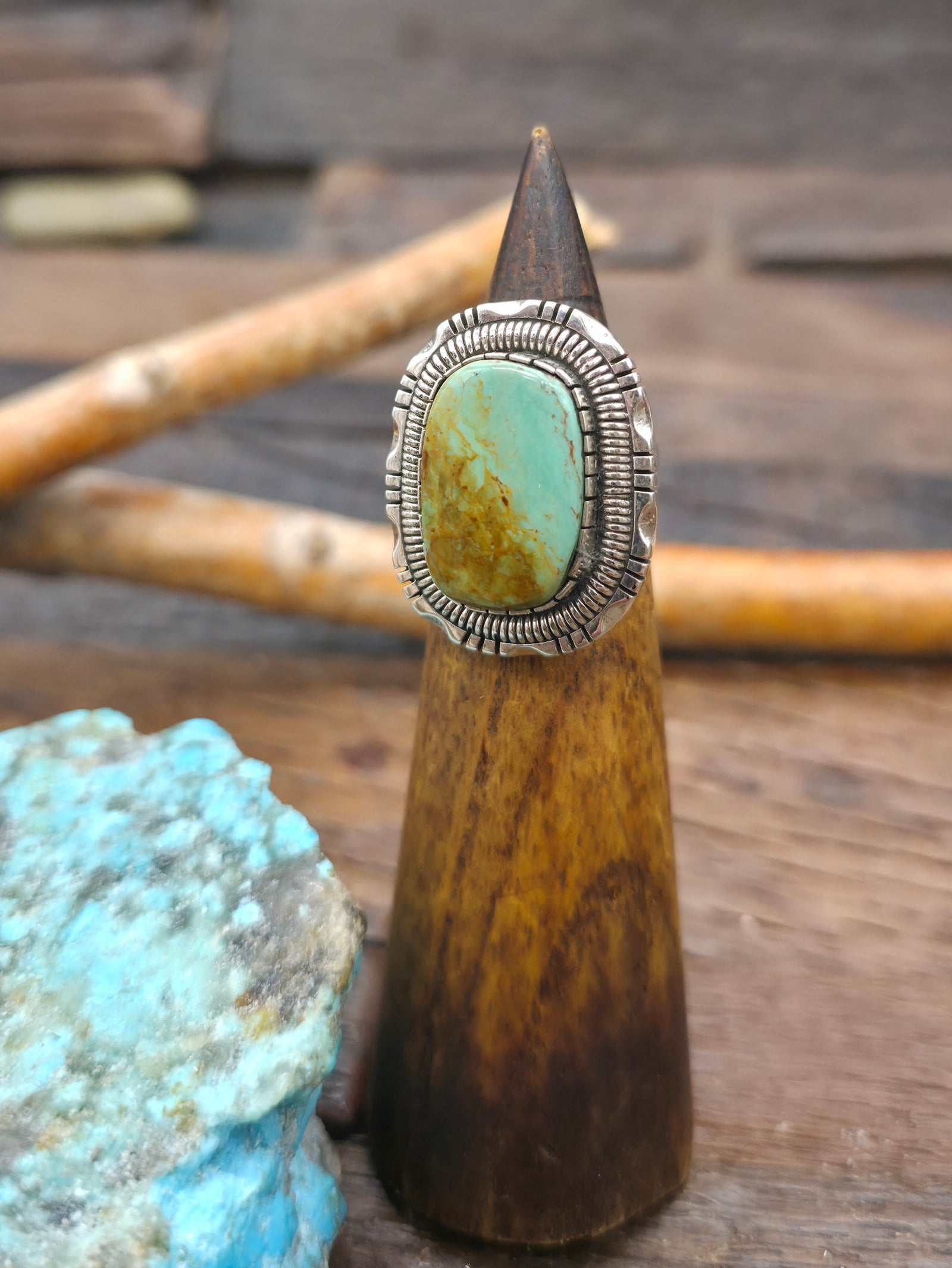 Sterling Silver Green Turquoise Statement Ring by Walter Vandever - Adjustable