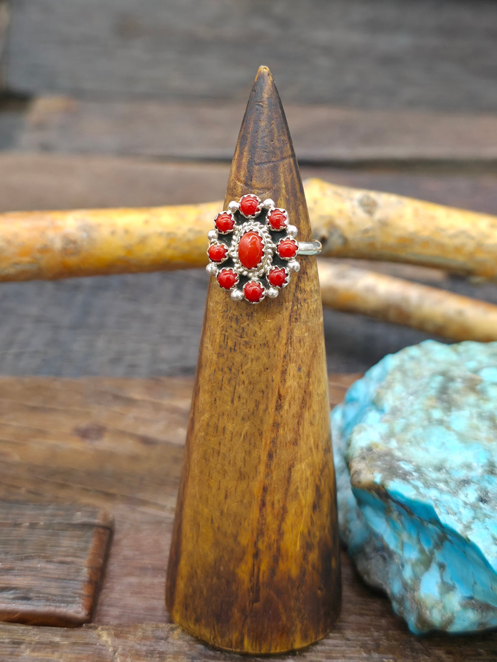 Sterling Silver and Coral Cluster Ring by Nate Curley - Size 6 1/2