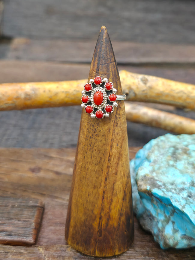 Sterling Silver and Coral Cluster Ring by Nate Curley - Size 6 1/2
