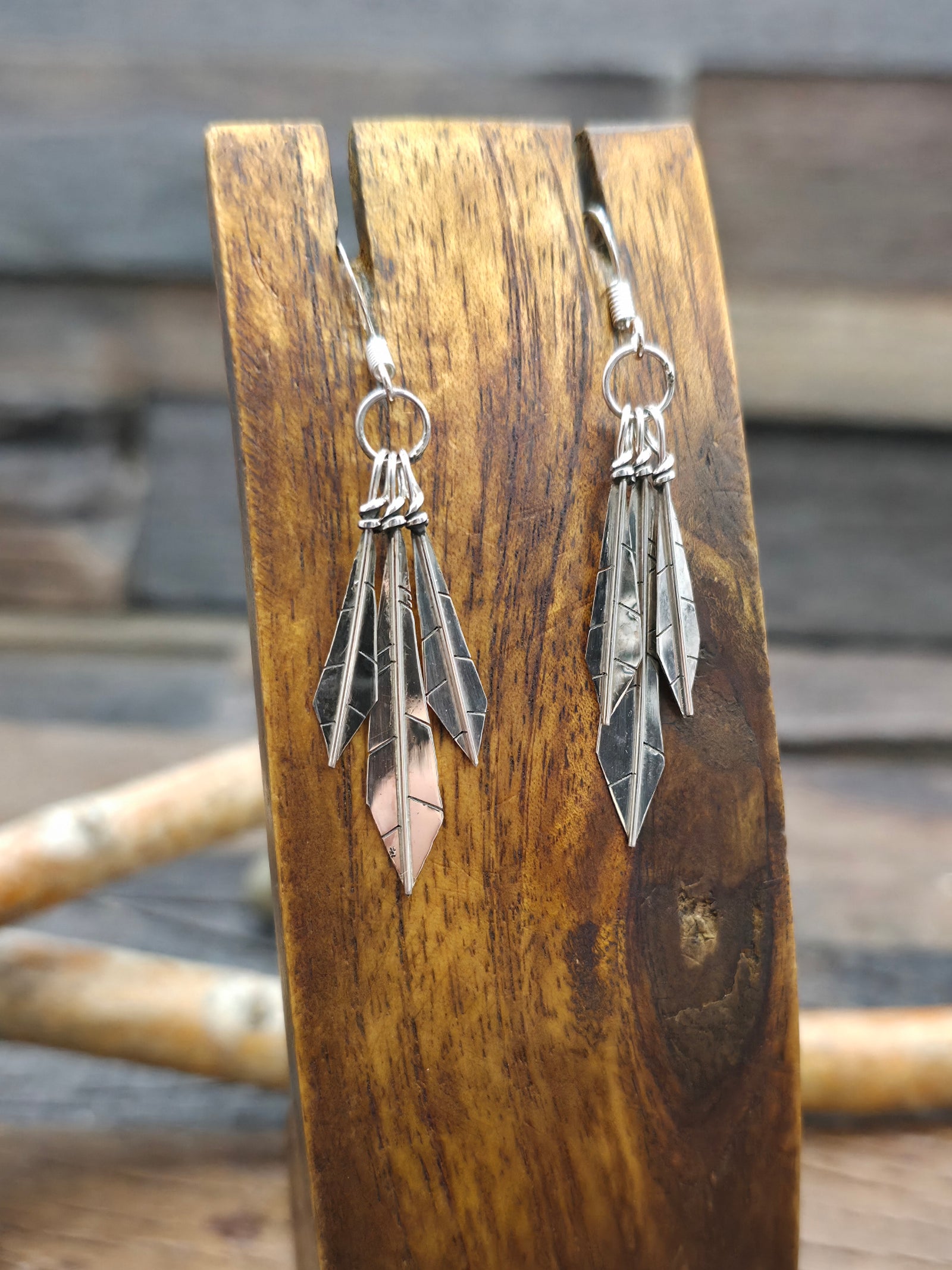 Sterling Silver Three Feather Earrings by Lorenzo Arviso