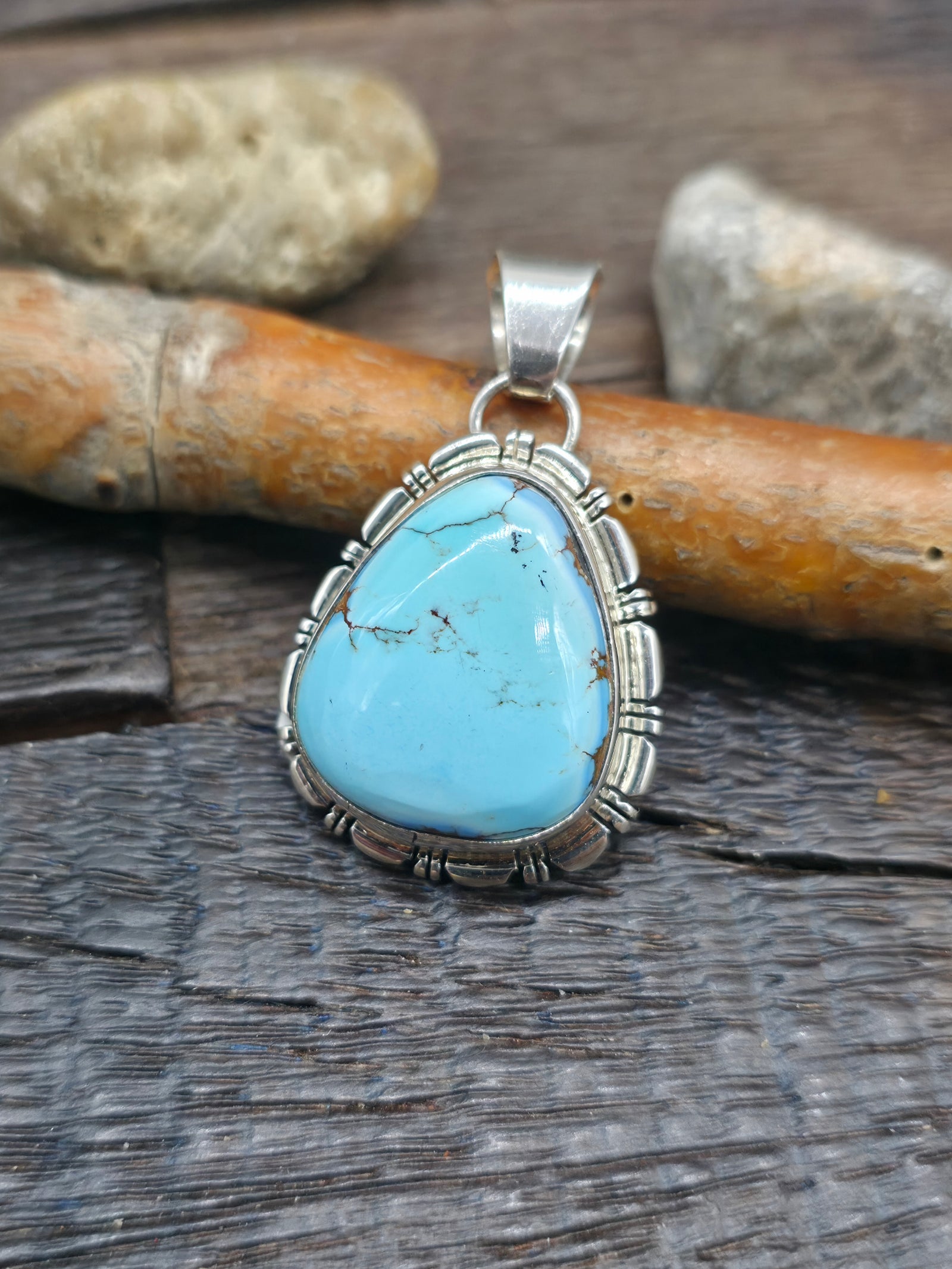 Sterling Silver Golden Hill Turquoise Pendant by Nila Johnson - 1 3/4 in. by 1 in.