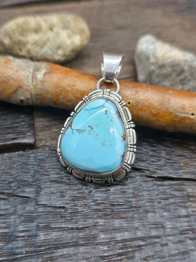 Sterling Silver Golden Hill Turquoise Pendant by Nila Johnson - 1 3/4 in. by 1 in.