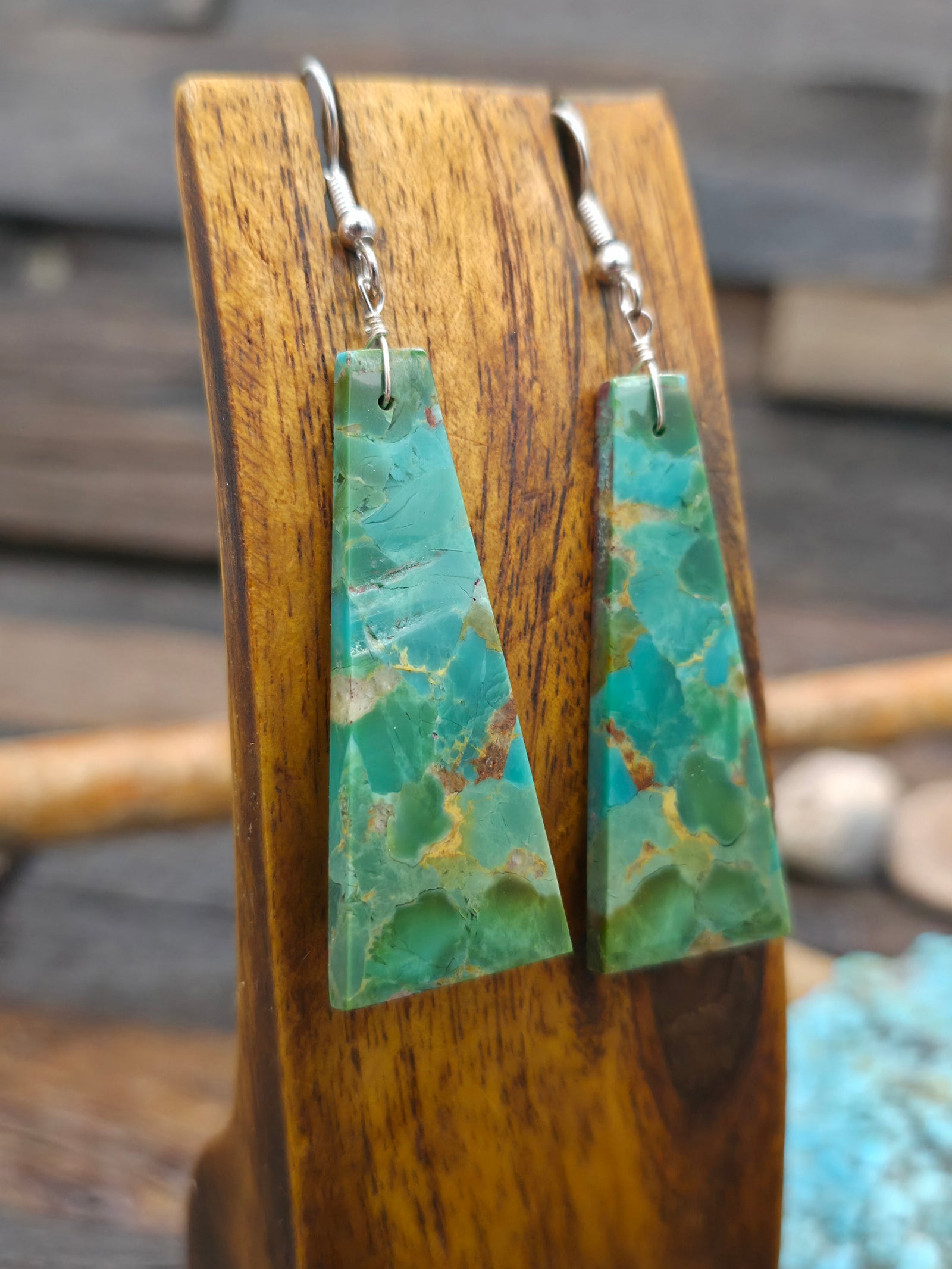Green Turquoise Slab Earrings by Jameson Pete - 1 3/4 in. by 3/4in.