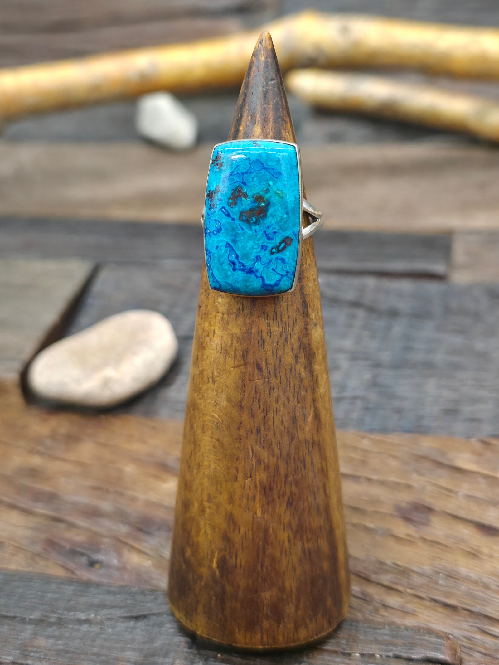 Sterling Silver Azurite Cocktail Ring - Size 7