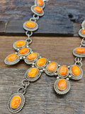 Sterling Silver and Orange Spiny Oyster Necklace - 22 in.