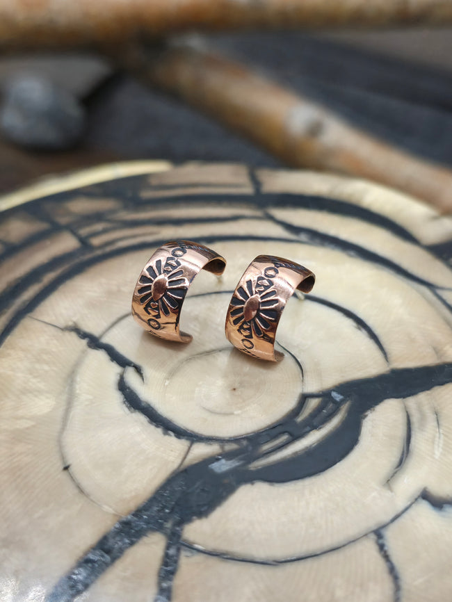 Mini Copper Hoop Earrings - Stampwork Varies