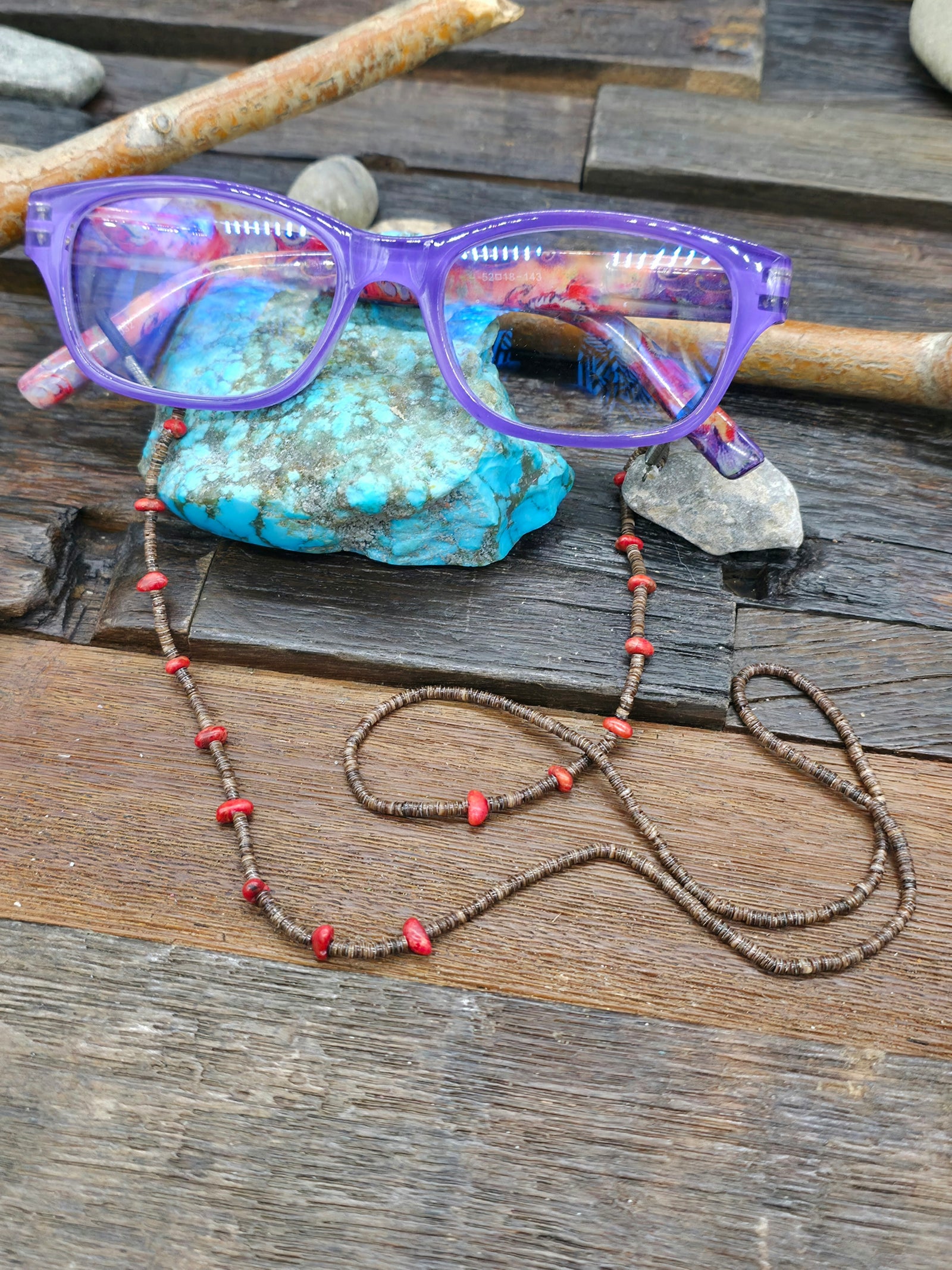 Coral Dark Heishi Eyeglass Chain by Ramona Bird - 26 in.